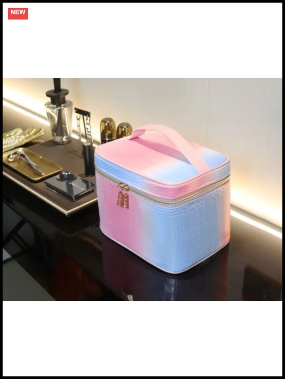 Crocodile Pattern PU Leather Makeup Bag Organizer Travel Toiletry Case with